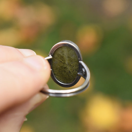 Sterling Silver Epidote Ring - US Size 8