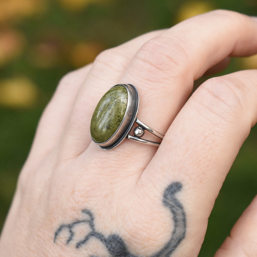 Sterling Silver Epidote Ring - US Size 8