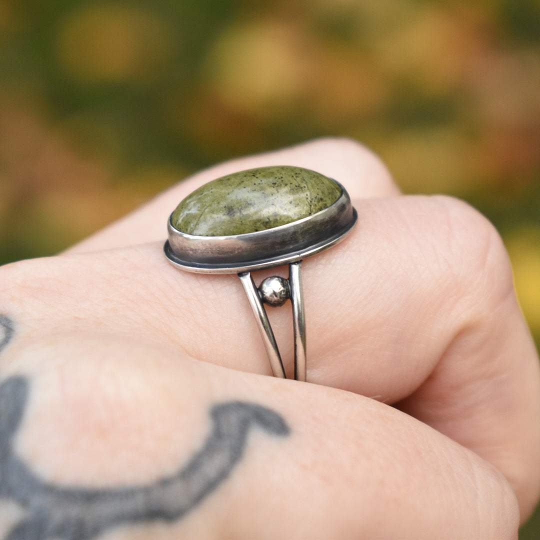 Sterling Silver Epidote Ring - US Size 8