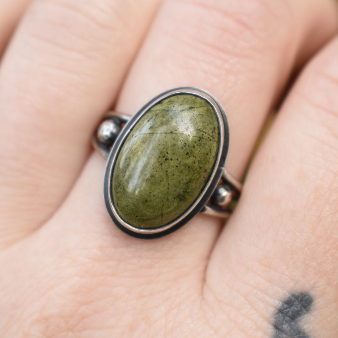 Sterling Silver Epidote Ring - US Size 8
