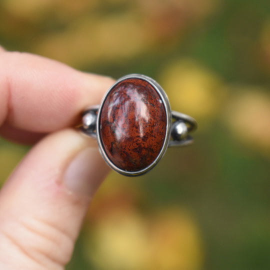 Sterling Silver Red Jasper Ring - US Size 8