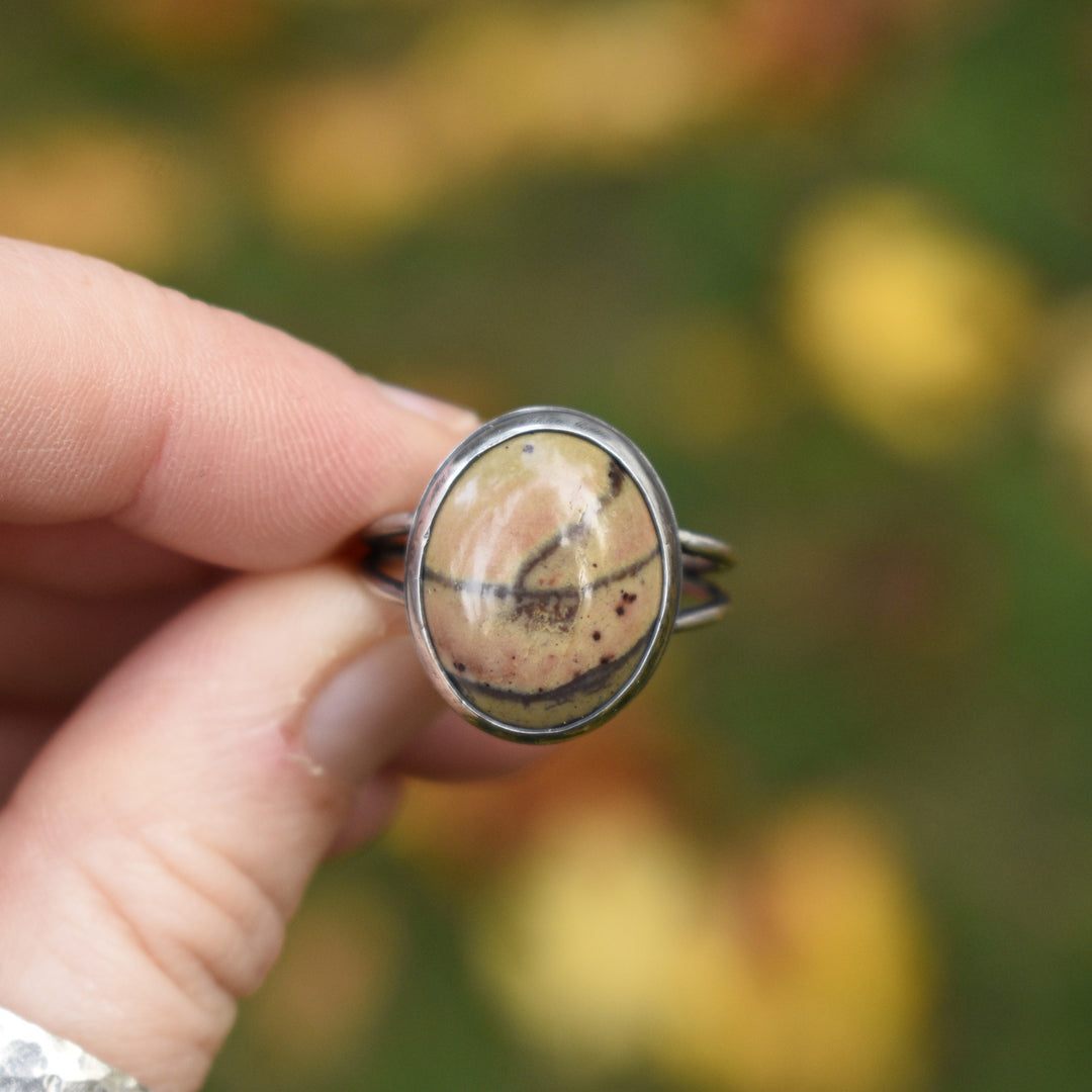 Sterling Silver Banana Jasper Ring - US Size 7.75