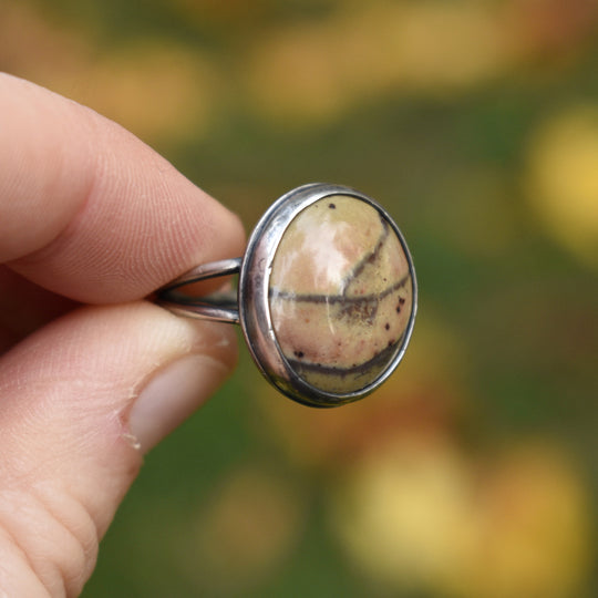 Sterling Silver Banana Jasper Ring - US Size 7.75