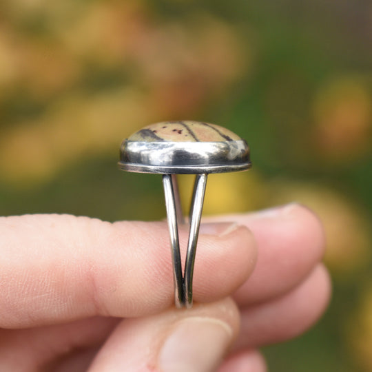 Sterling Silver Banana Jasper Ring - US Size 7.75