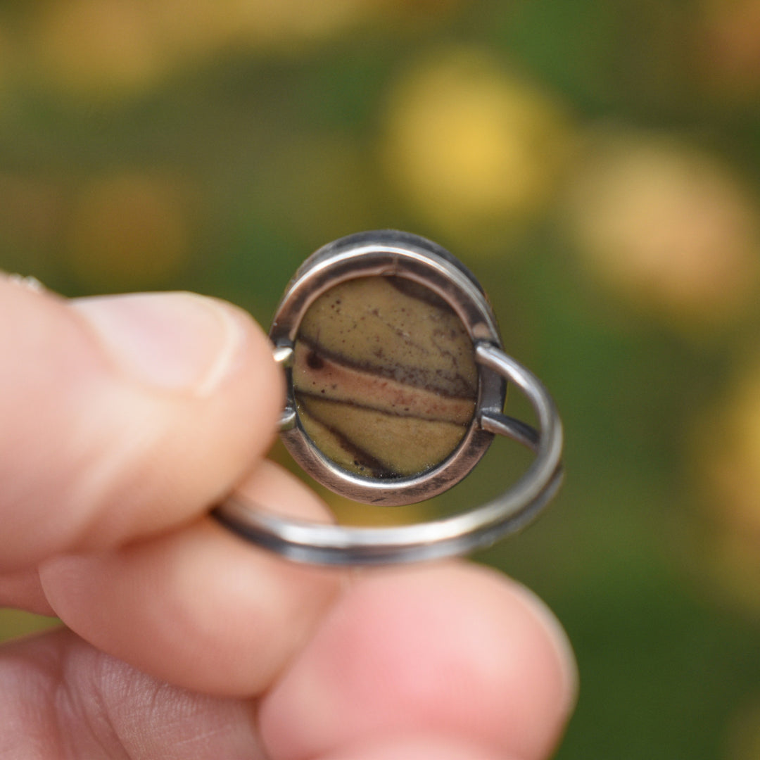 Sterling Silver Banana Jasper Ring - US Size 7.75