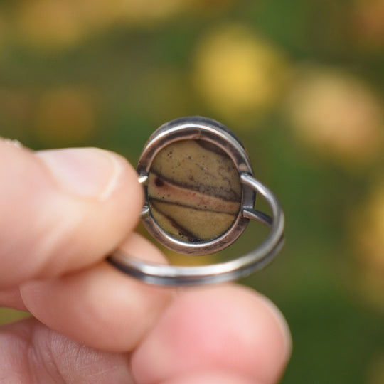 Sterling Silver Banana Jasper Ring - US Size 7.75