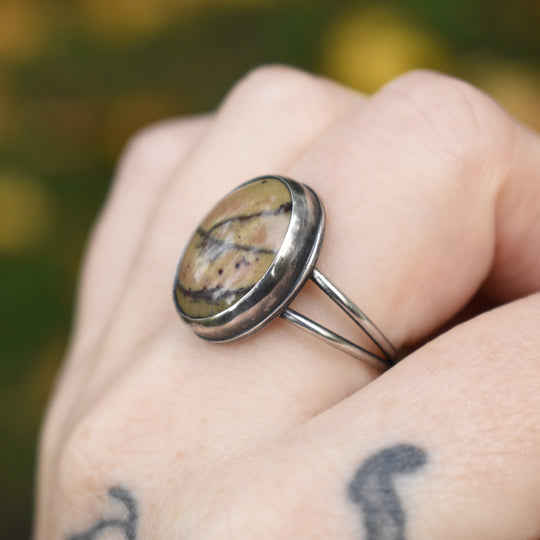 Sterling Silver Banana Jasper Ring - US Size 7.75
