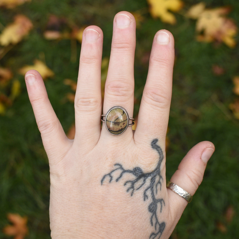 Sterling Silver Banana Jasper Ring - US Size 7.75