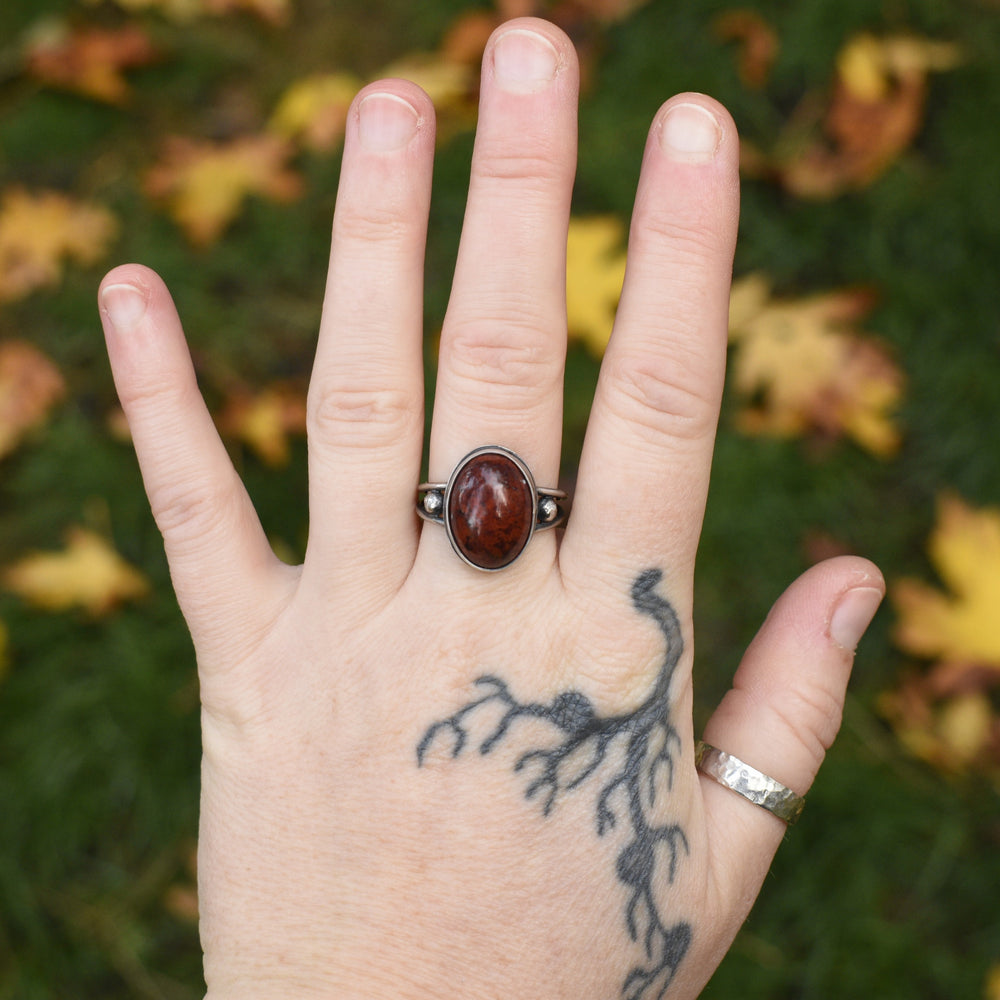Sterling Silver Red Jasper Ring - US Size 8