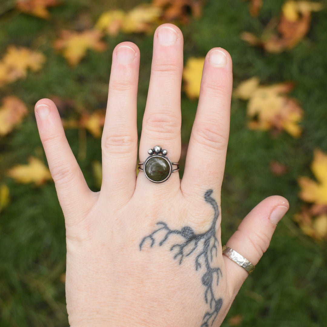 Sterling Silver Moss Agate Ring - US Size 6.25