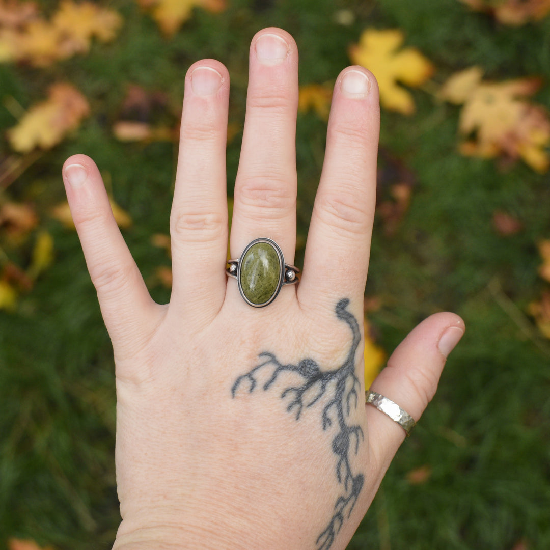 Sterling Silver Epidote Ring - US Size 8