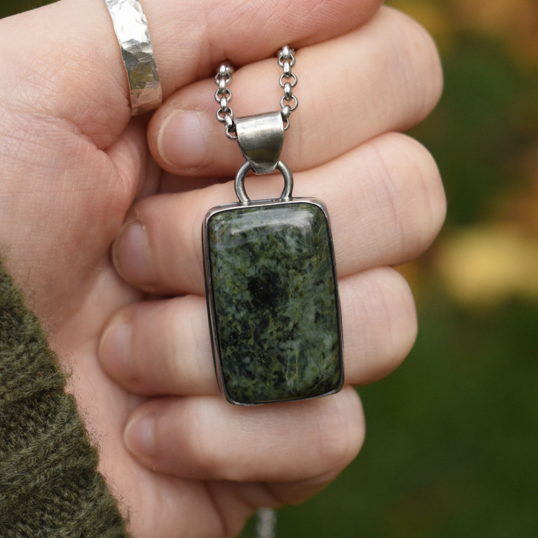 Sterling Silver Jade Rectangular Pendant Necklace