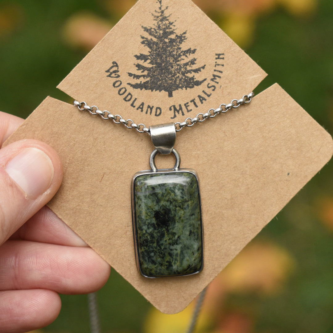 Sterling Silver Jade Rectangular Pendant Necklace