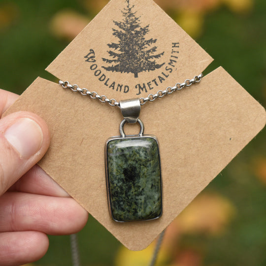 Sterling Silver Jade Rectangular Pendant Necklace