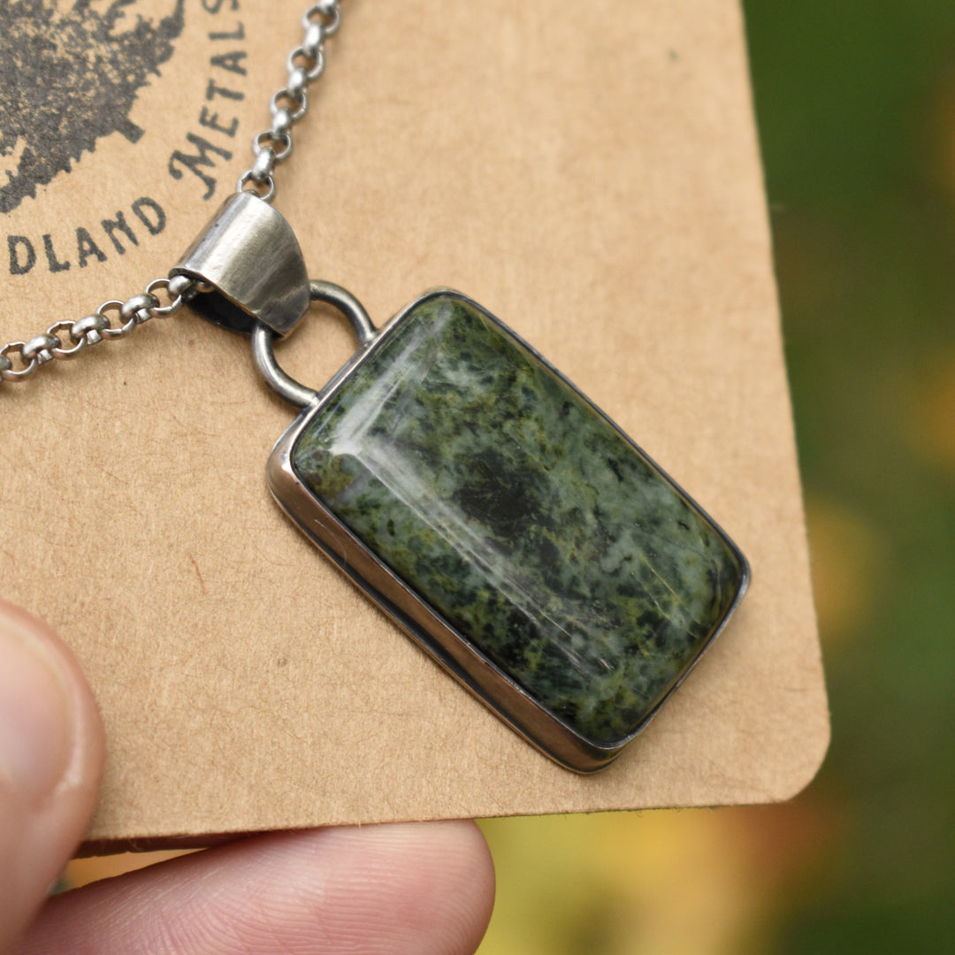 Sterling Silver Jade Rectangular Pendant Necklace