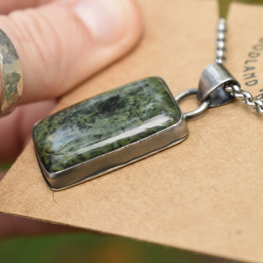 Sterling Silver Jade Rectangular Pendant Necklace