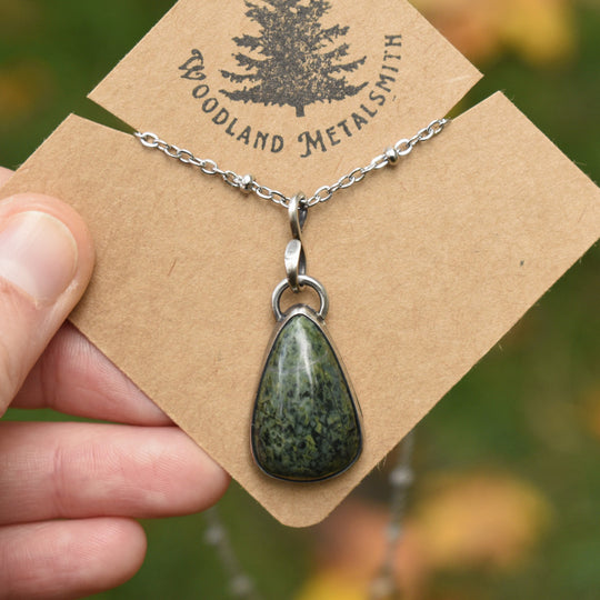 Sterling Silver Jade Teardrop Pendant Necklace