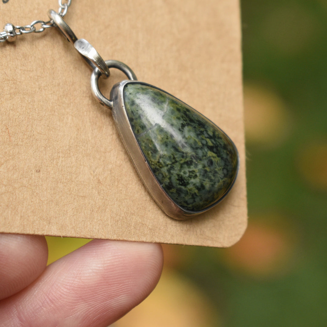 Sterling Silver Jade Teardrop Pendant Necklace