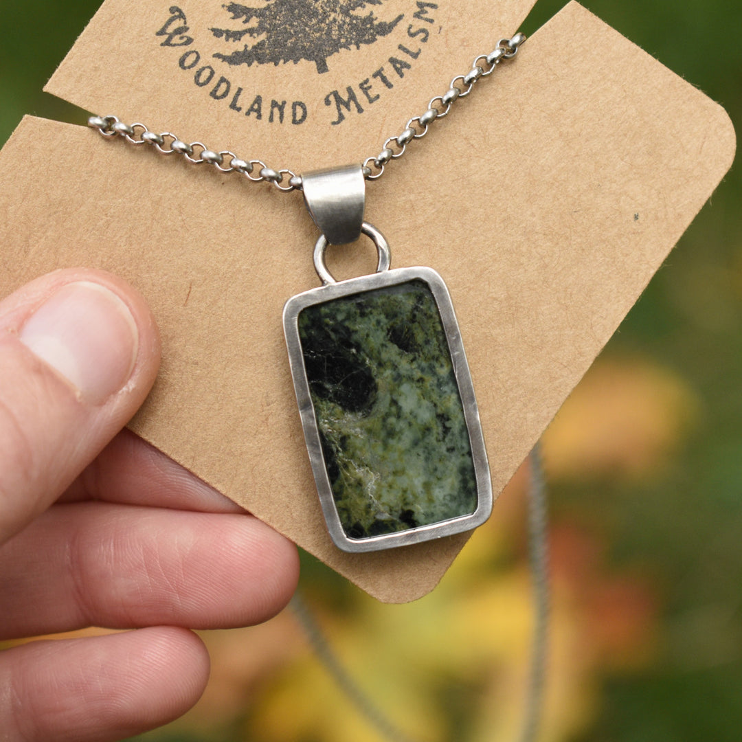 Sterling Silver Jade Rectangular Pendant Necklace