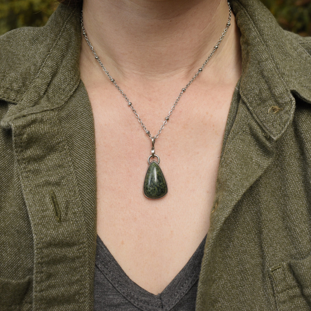 Sterling Silver Jade Teardrop Pendant Necklace