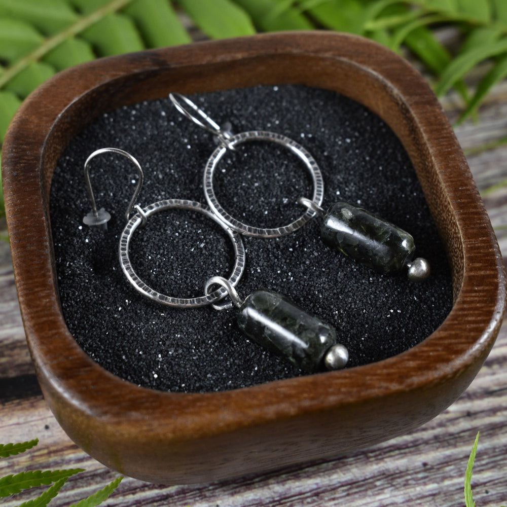 Larvikite Sterling Silver Hoop Earrings