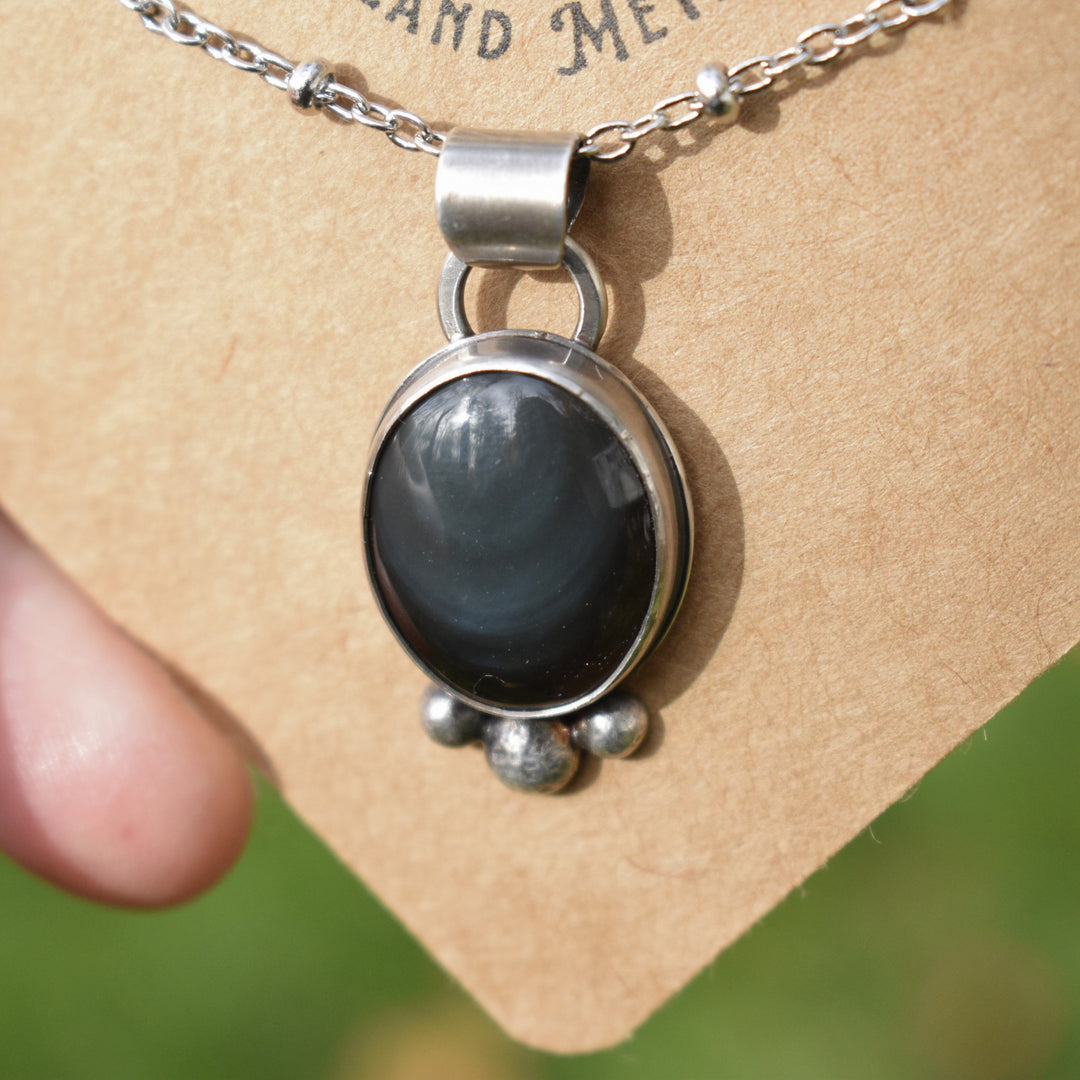 Sterling Silver Rainbow Obsidian Oval Pendant Necklace