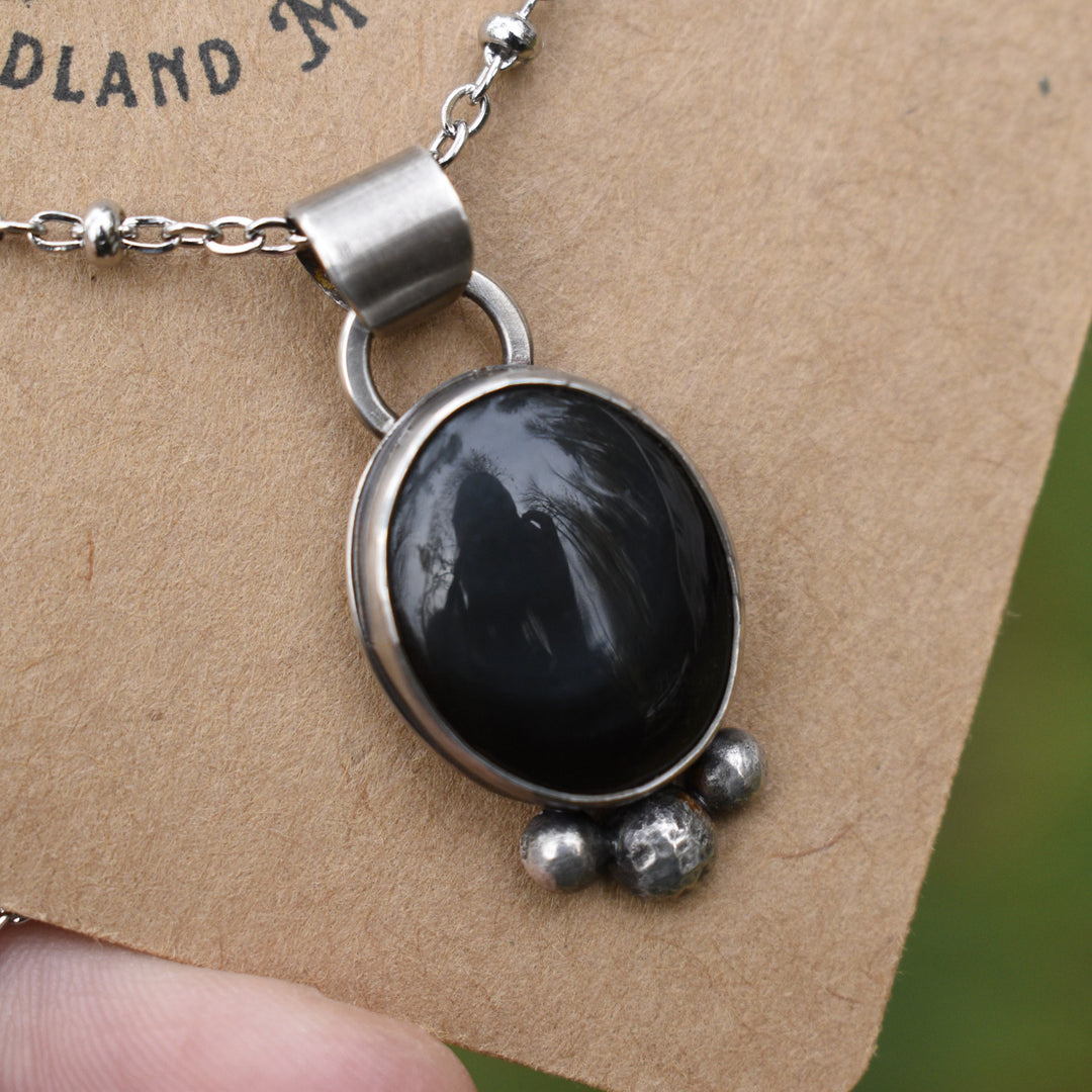 Sterling Silver Rainbow Obsidian Oval Pendant Necklace