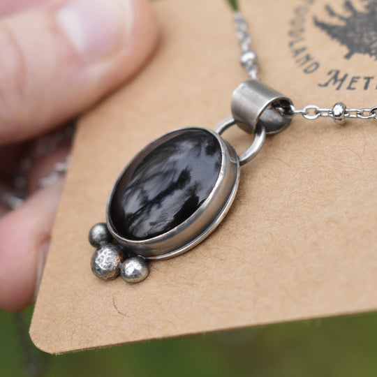 Sterling Silver Rainbow Obsidian Oval Pendant Necklace