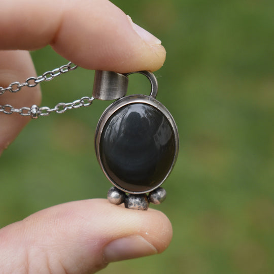 Sterling Silver Rainbow Obsidian Oval Pendant Necklace