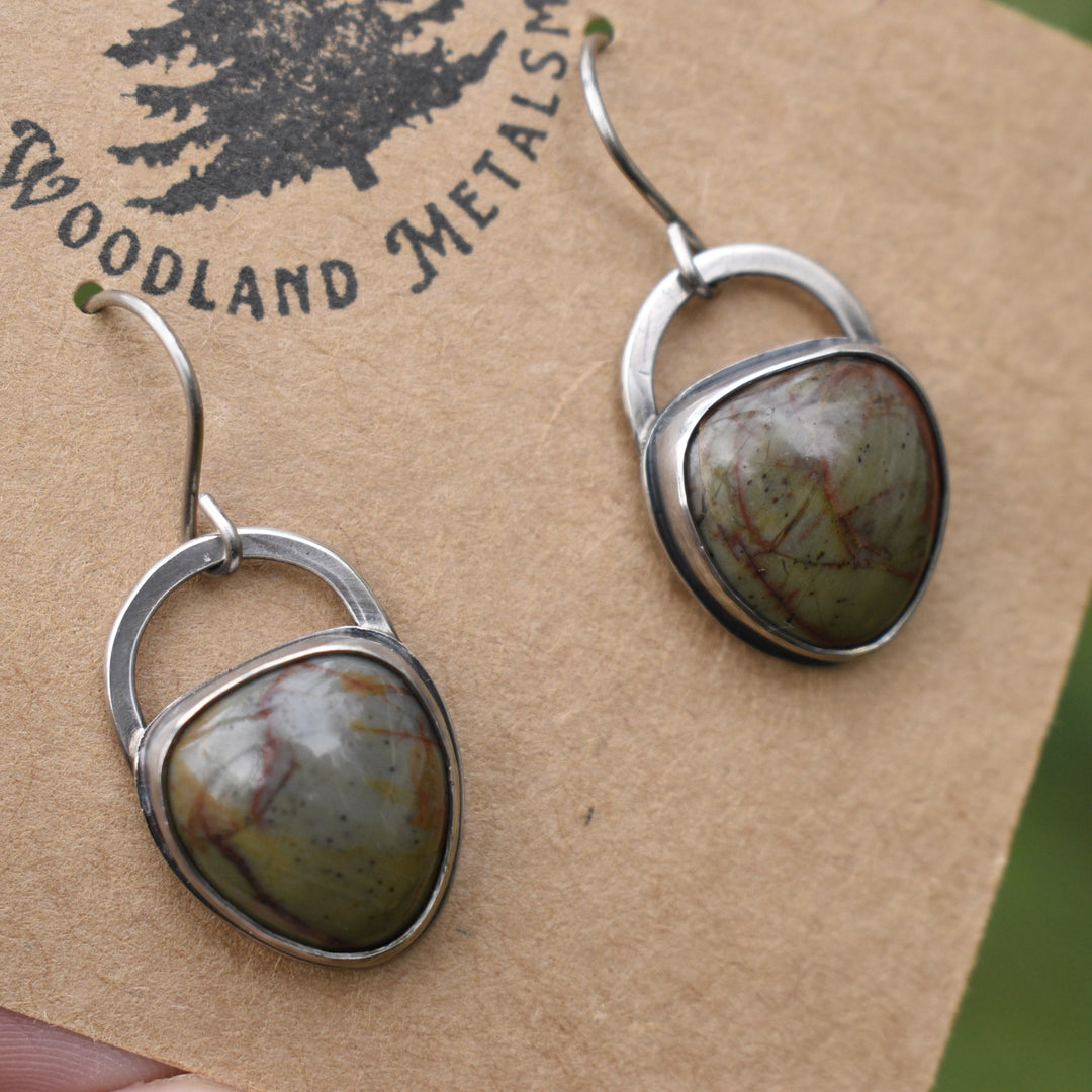 Sterling Silver Green Jasper Earrings, Titanium Hooks