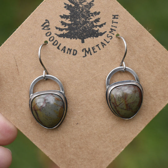 Sterling Silver Green Jasper Earrings, Titanium Hooks
