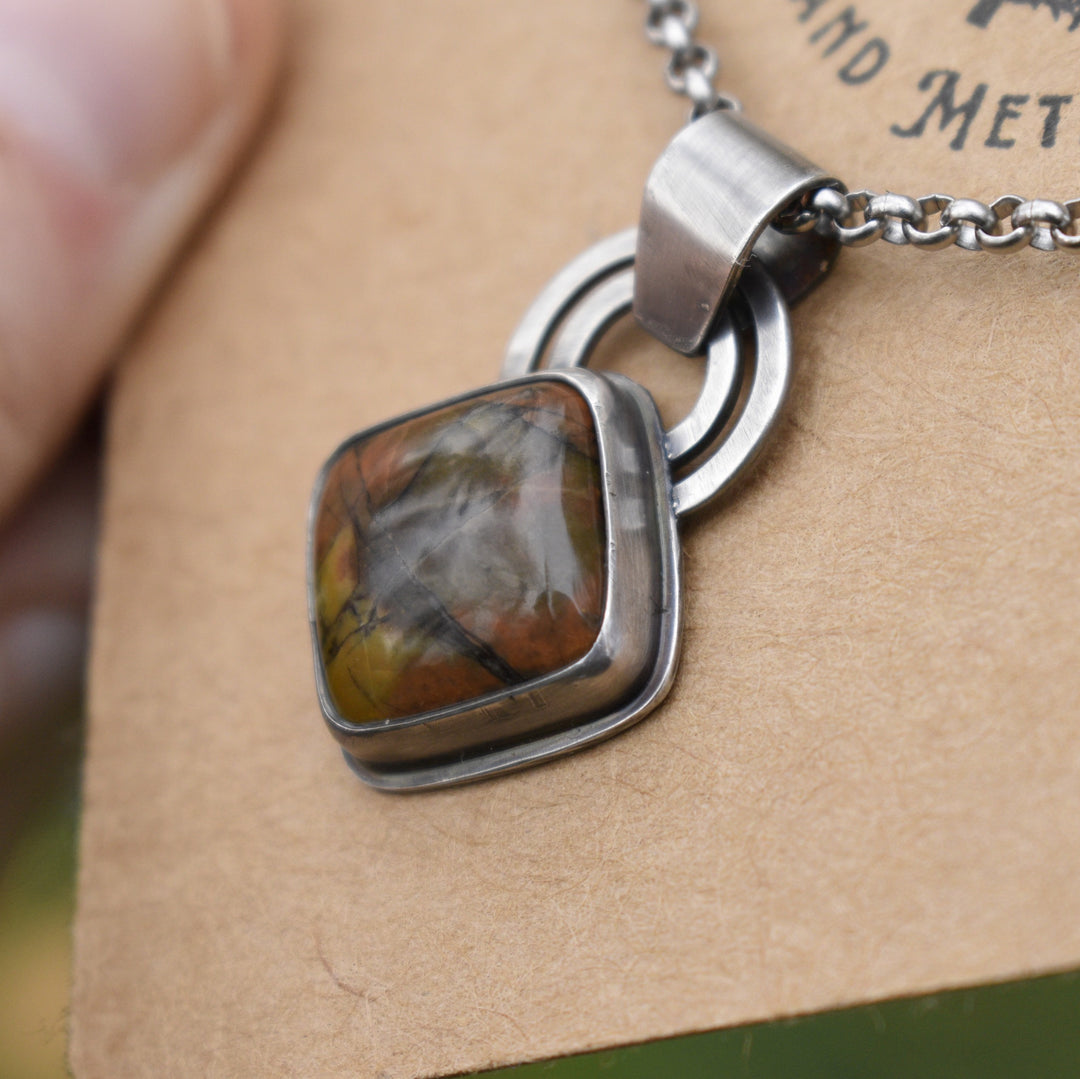 Sterling Silver Orange Jasper Pendant Necklace