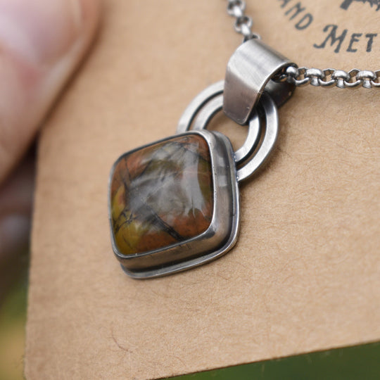Sterling Silver Orange Jasper Pendant Necklace