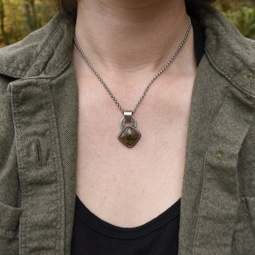 Sterling Silver Orange Jasper Pendant Necklace