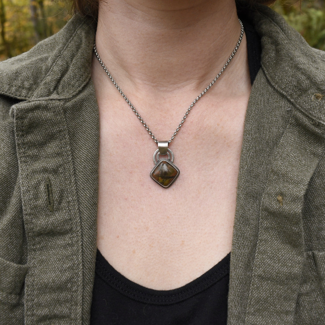 Sterling Silver Orange Jasper Pendant Necklace