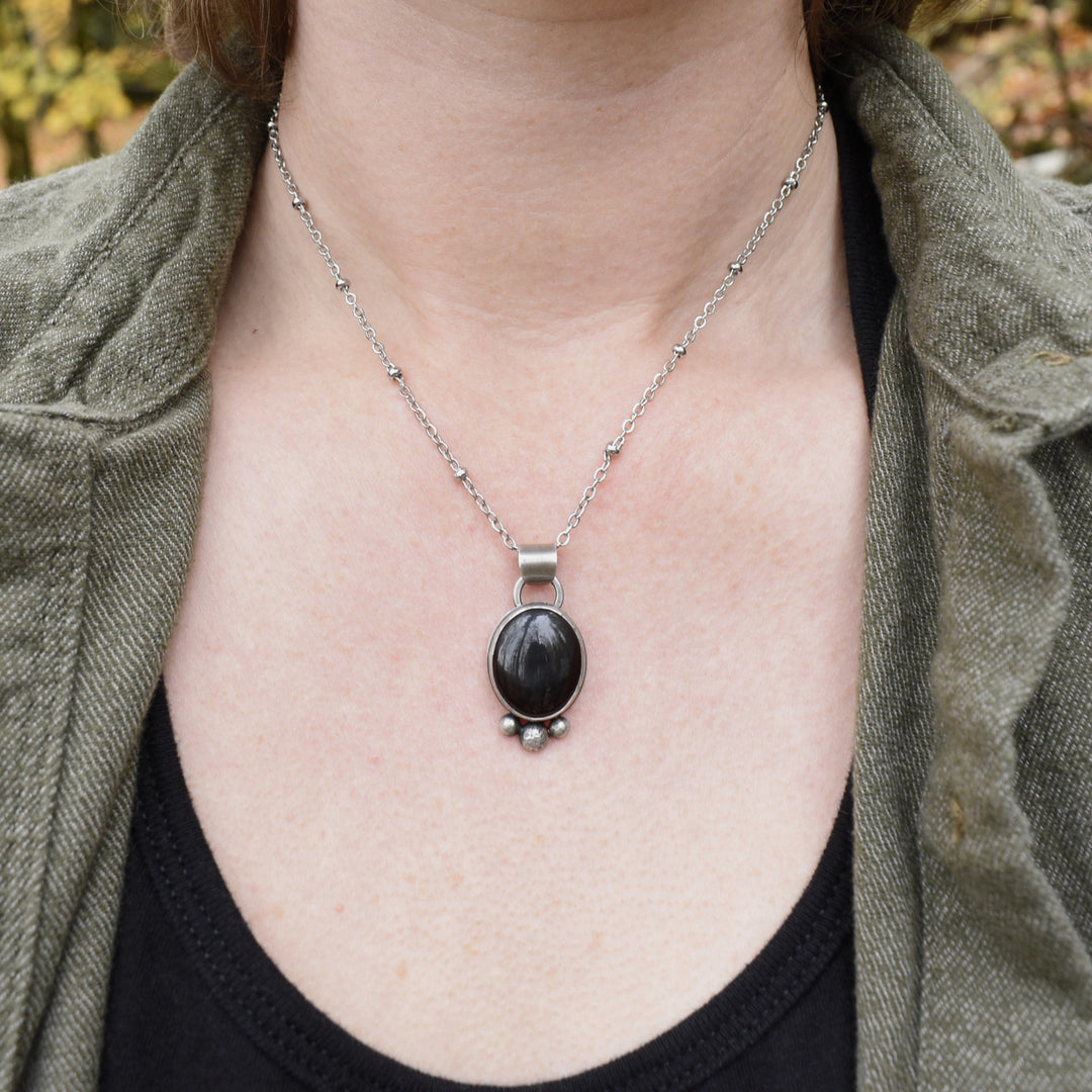 Sterling Silver Rainbow Obsidian Oval Pendant Necklace