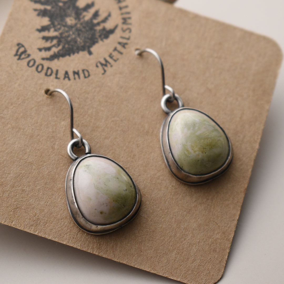 Unakite Earrings in Sterling Silver, Titanium Hooks