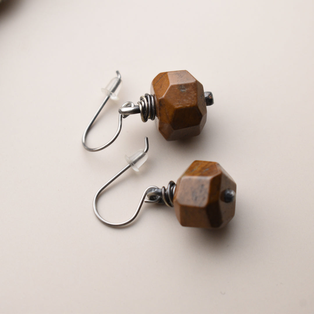 Yellow Jasper Earrings, Sterling Silver, Titanium Hooks