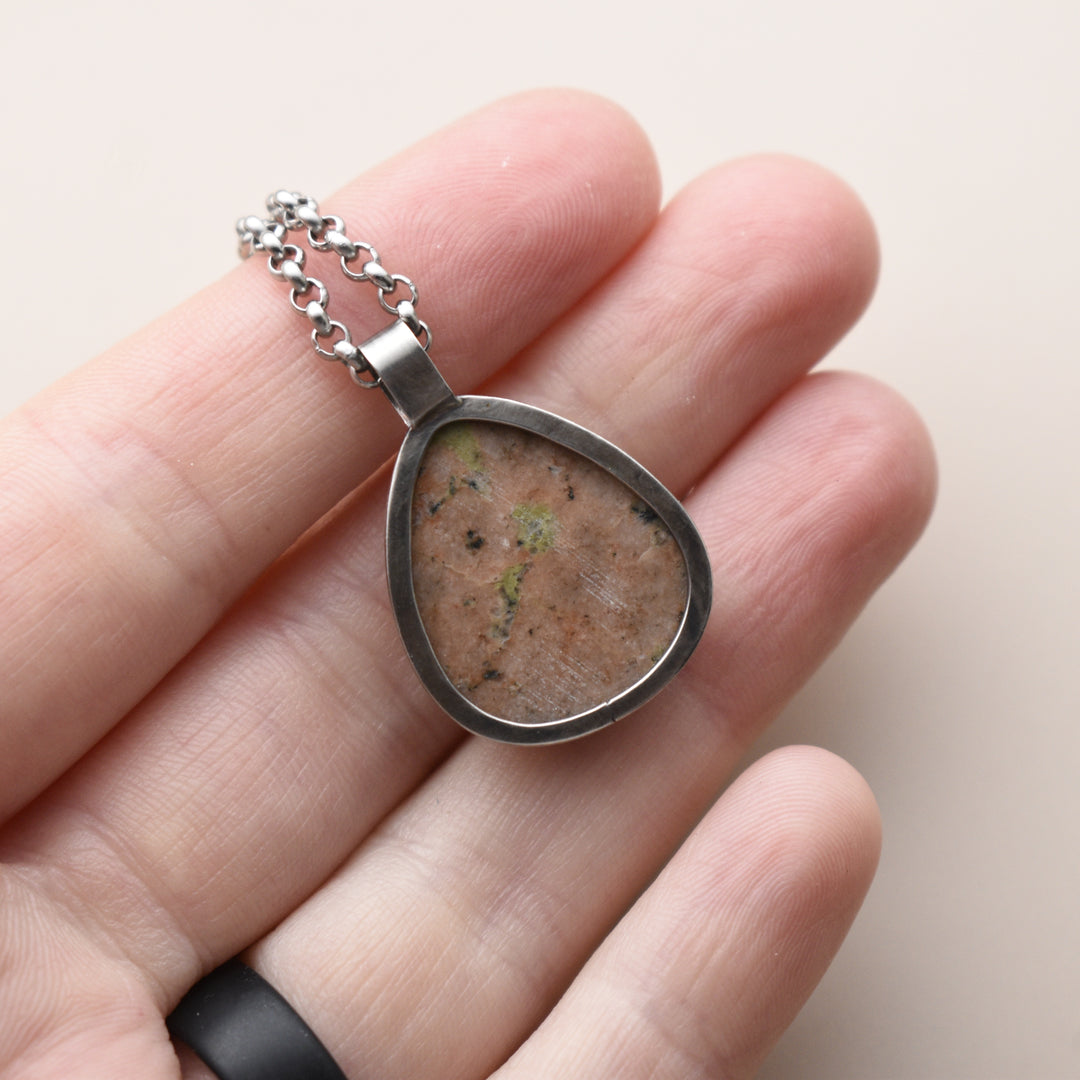 Epidote Calcite Necklace in Sterling Silver