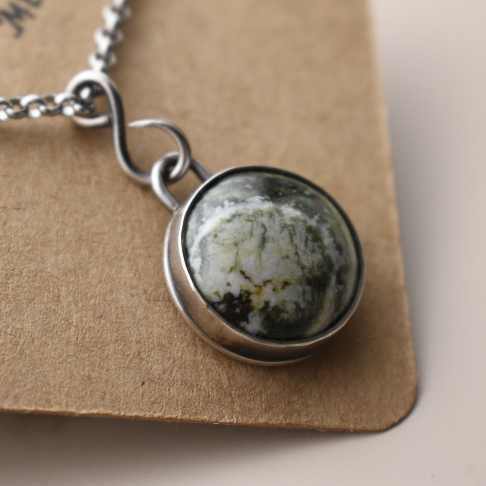 Green White Jasper Necklace in Sterling Silver