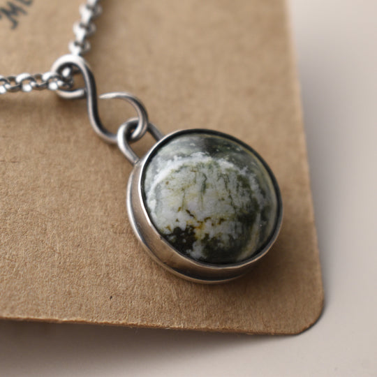 Green White Jasper Necklace in Sterling Silver