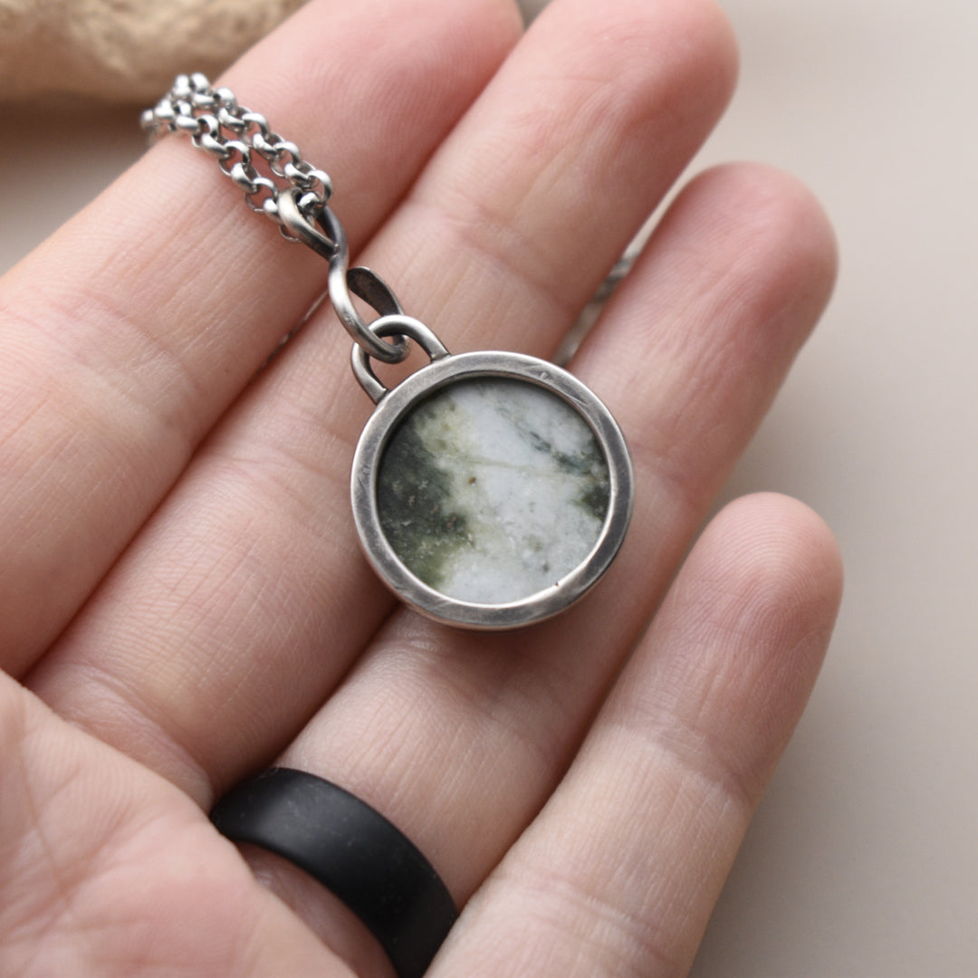 Green White Jasper Necklace in Sterling Silver