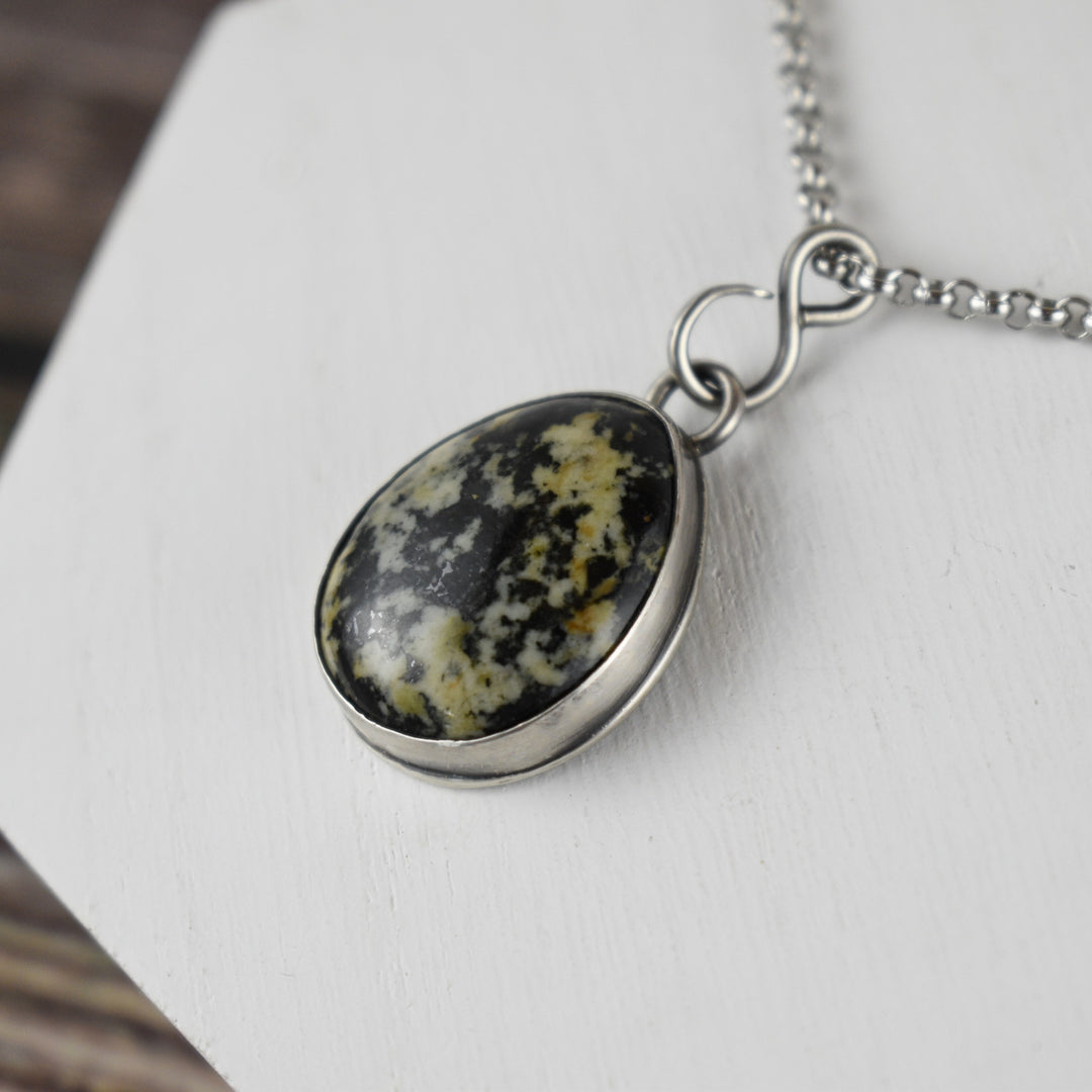 Orthoclase and Black Tourmaline Necklace in Sterling Silver with Custom Chain