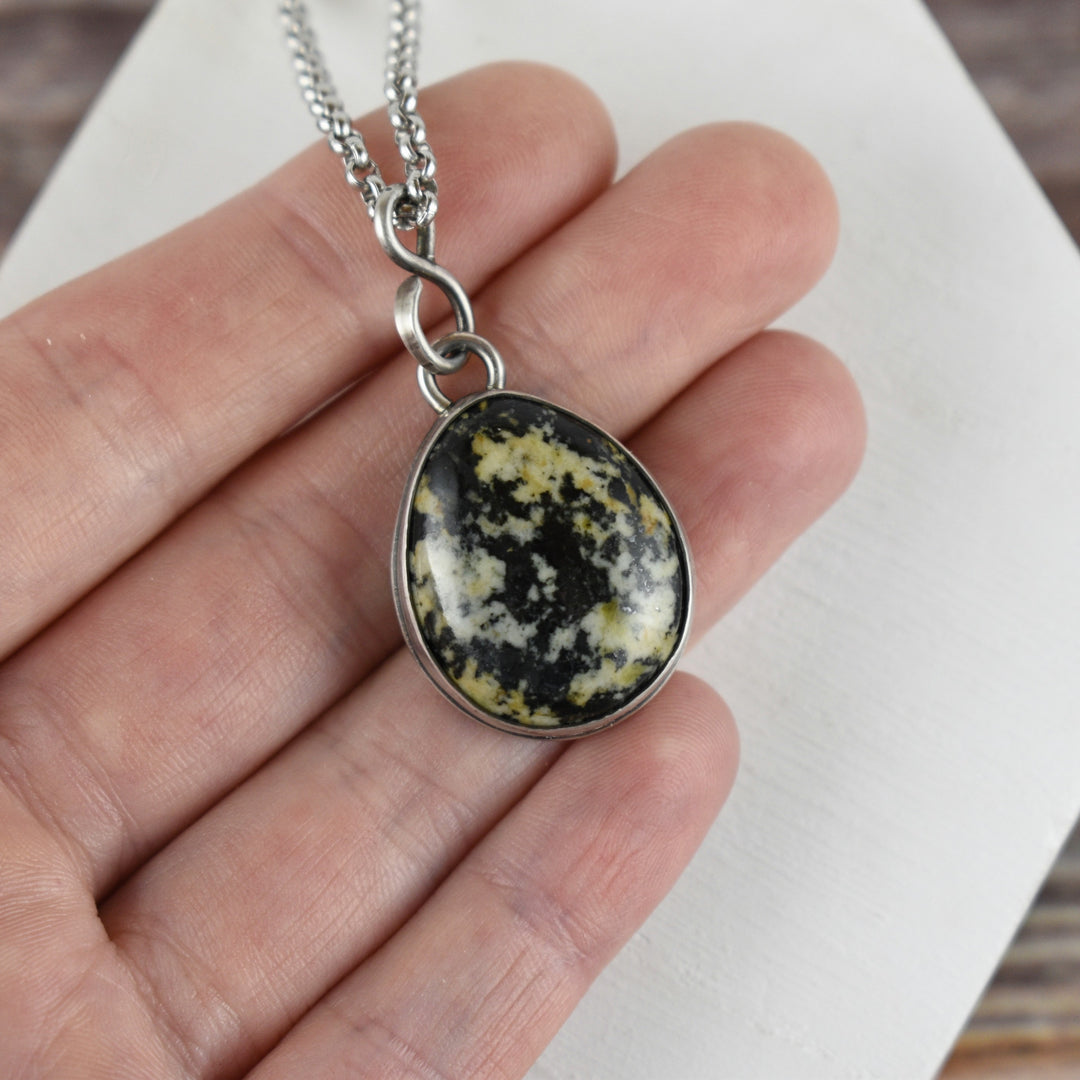 Orthoclase and Black Tourmaline Necklace in Sterling Silver with Custom Chain