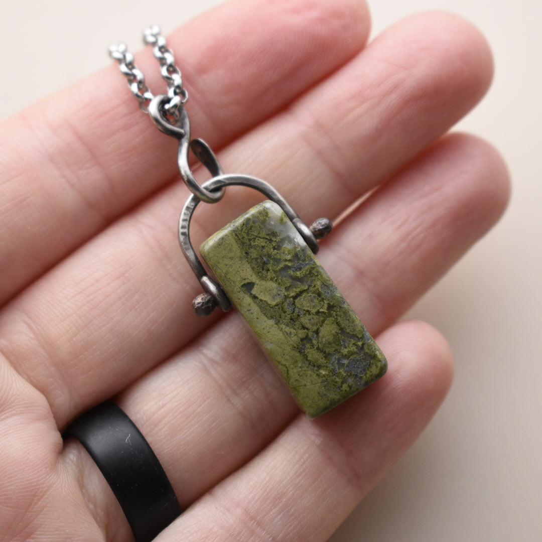 Epidote Pendant Necklace in Sterling Silver