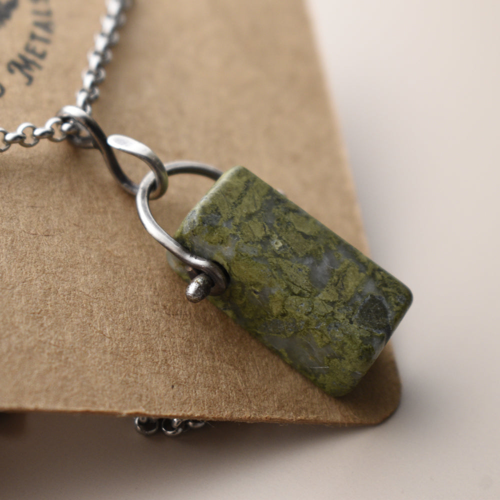Epidote Pendant Necklace in Sterling Silver