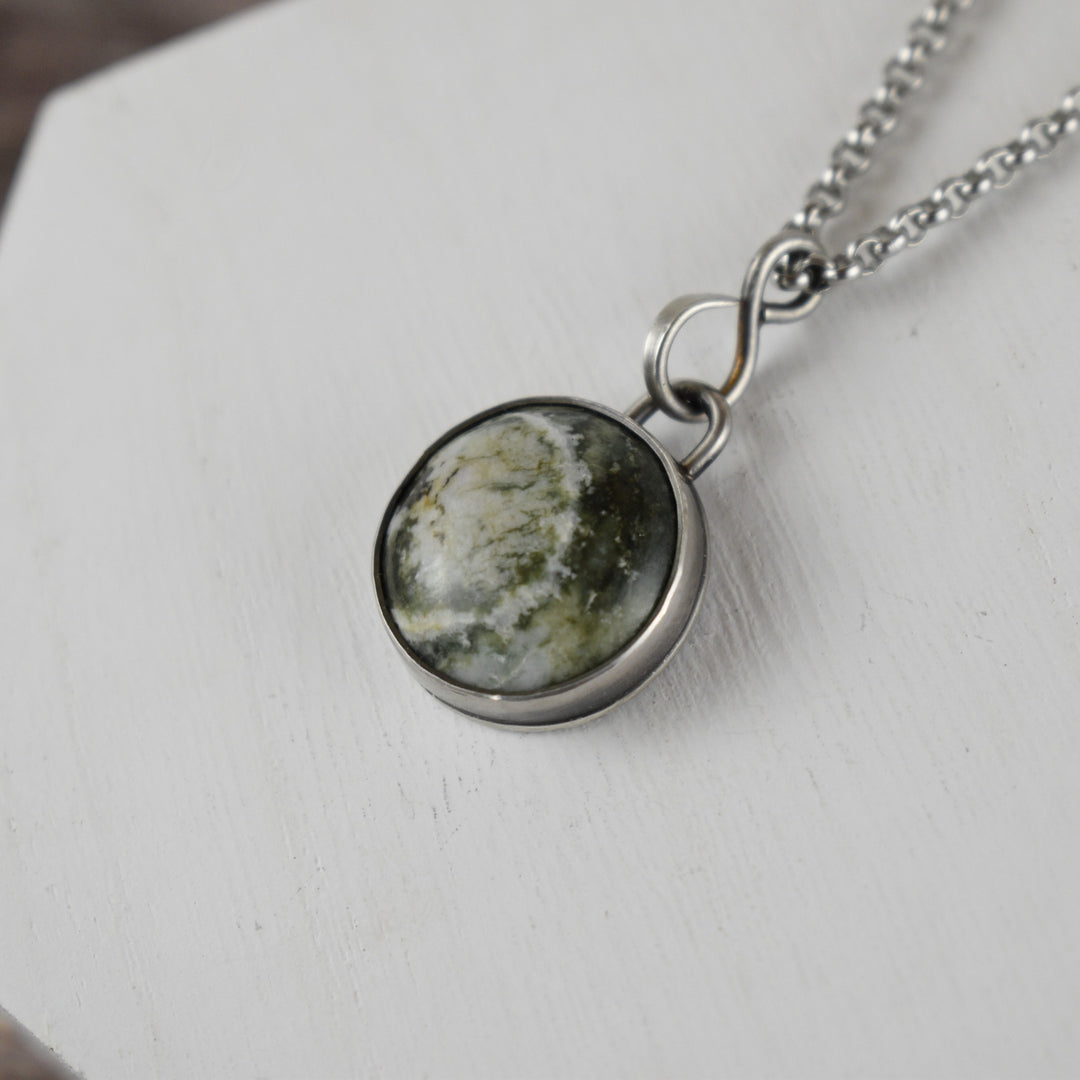 Green and White Jasper Necklace in Sterling Silver with Custom Chain