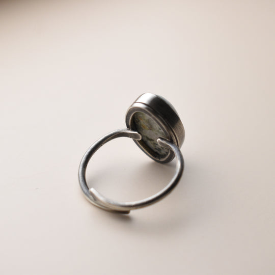 White Green Jasper Ring in Sterling Silver, Adjustable