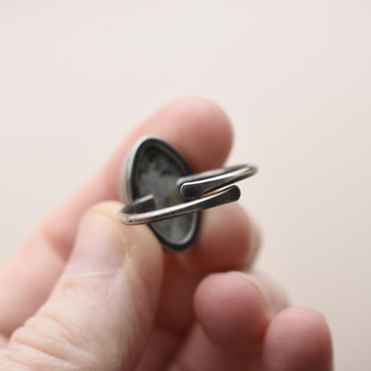 White Green Jasper Ring in Sterling Silver, Adjustable