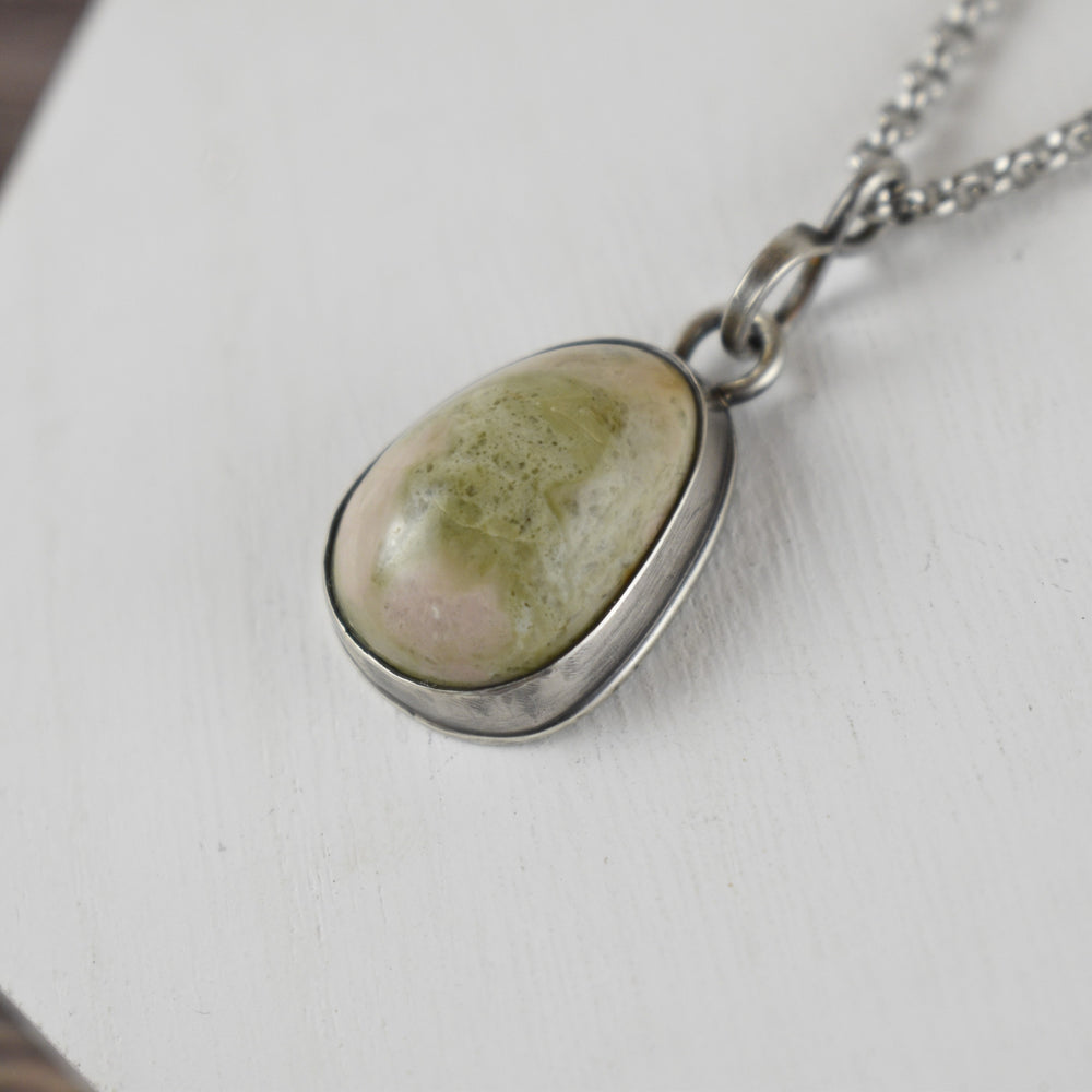 Handmade Unakite Sterling Silver Pendant Necklace
